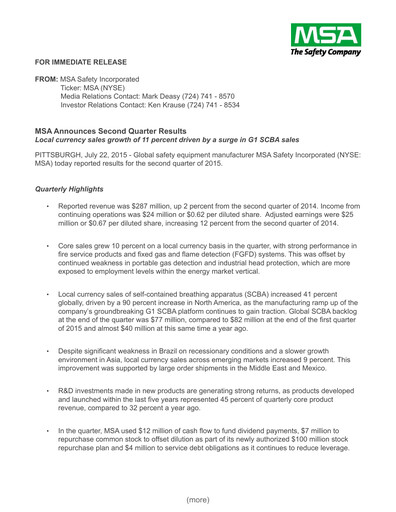 Thumbnail MSA Safety Quarterly Report 2015-q2
