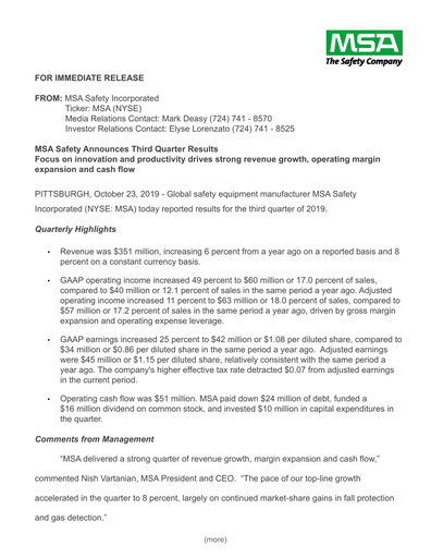 Thumbnail MSA Safety Quarterly Report 2019-q3
