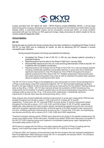 Miniature OKYO Pharma Rapport semestriel 2023-h1