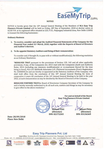 Thumbnail EaseMyTrip Annual Report 2017-2018