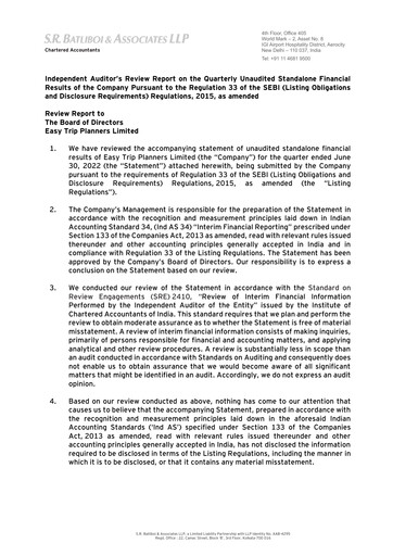 Thumbnail EaseMyTrip Quarterly Report 2022-q1