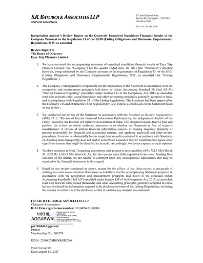 Thumbnail EaseMyTrip Quarterly Report 2023-q1