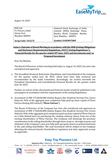 Thumbnail EaseMyTrip Quarterly Report 2025-q1