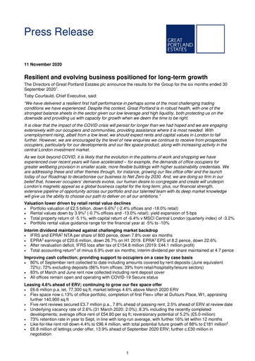 Thumbnail Great Portland Estates Half-year Report 2020-h1