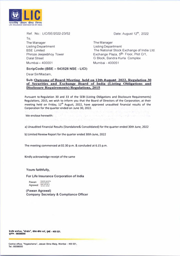 Thumbnail Life Insurance Corporation of India (LIC) Quarterly Report 2022-q1