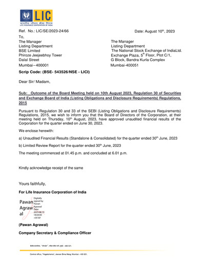 Thumbnail Life Insurance Corporation of India (LIC) Quarterly Report 2023-q1