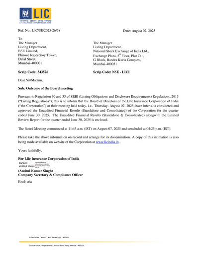 Thumbnail Life Insurance Corporation of India (LIC) Quarterly Report 2025-q1