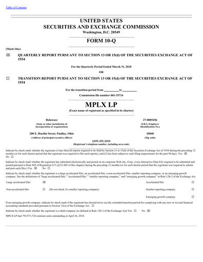 Thumbnail MPLX Quarterly Report 2018-q1