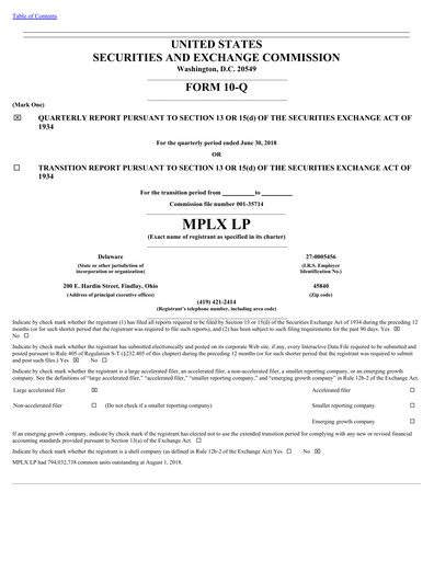 Thumbnail MPLX Quarterly Report 2018-q2