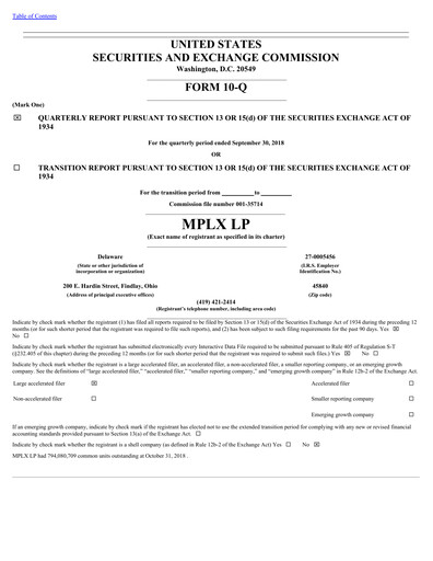 Thumbnail MPLX Quarterly Report 2018-q3