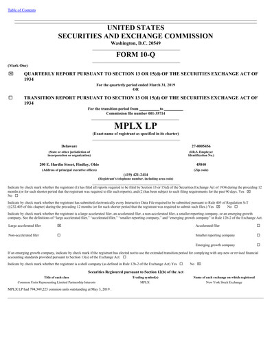 Thumbnail MPLX Quarterly Report 2019-q1