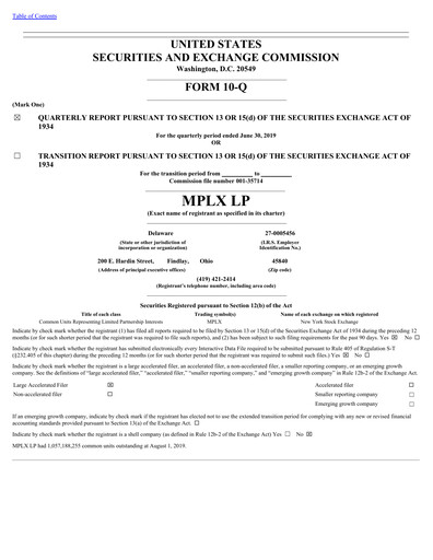 Thumbnail MPLX Quarterly Report 2019-q2