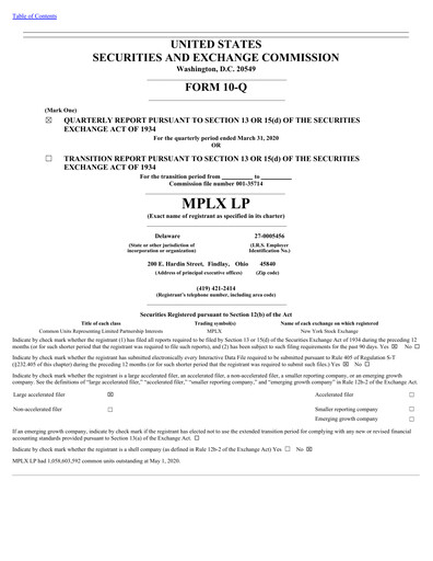 Thumbnail MPLX Quarterly Report 2020-q1