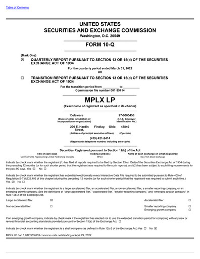 Thumbnail MPLX Quarterly Report 2022-q1