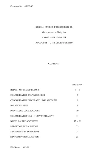 Thumbnail Kossan Rubber Industries Financial Statement 1999