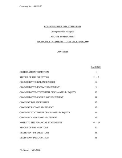 Thumbnail Kossan Rubber Industries Financial Statement 2000