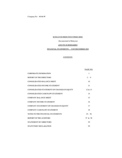 Thumbnail Kossan Rubber Industries Financial Statement 2003