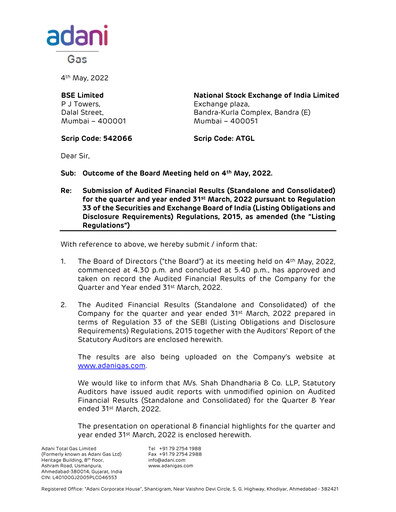 Thumbnail Adani Total Gas Quarterly Report 2021-q4
