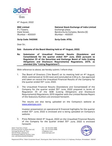 Thumbnail Adani Total Gas Quarterly Report 2022-q1