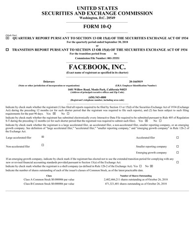 Thumbnail Meta Platforms (Facebook) Quarterly Report 2018-q3