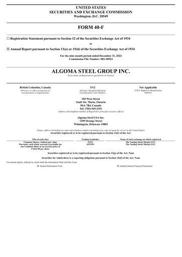 Miniature Algoma Steel Rapport annuel 2024