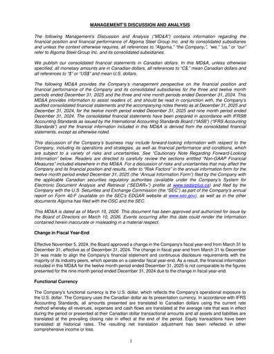 Miniature Algoma Steel Rapport financier 2025