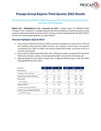 Thumbnail Procaps Group Quarterly Report 2023-q3