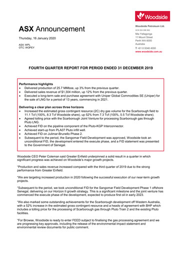 Thumbnail Woodside Energy Quarterly Report 2019-q4