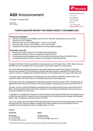 Thumbnail Woodside Energy Quarterly Report 2020-q4