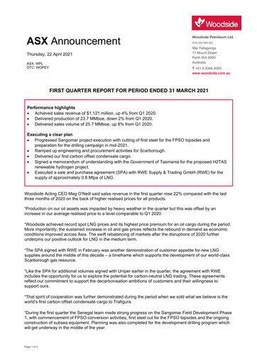 Thumbnail Woodside Energy Quarterly Report 2021-q1