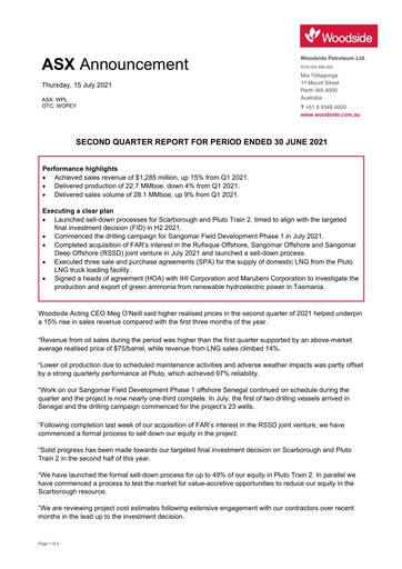 Thumbnail Woodside Energy Quarterly Report 2021-q2