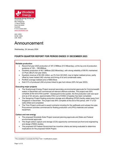 Thumbnail Woodside Energy Quarterly Report 2023-q4