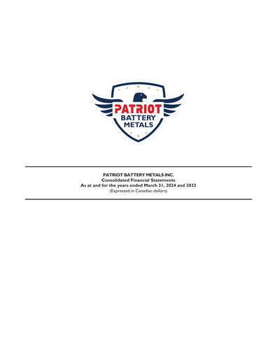 Thumbnail Patriot Battery Metals Financial Statement fy2024