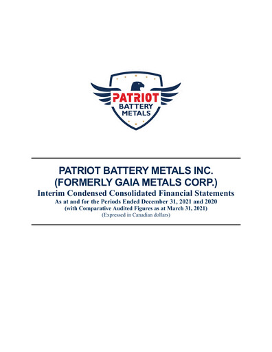 Thumbnail Patriot Battery Metals Quarterly Report fy2022-q3