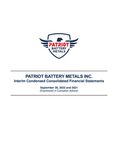 Thumbnail Patriot Battery Metals Quarterly Report fy2023-q2