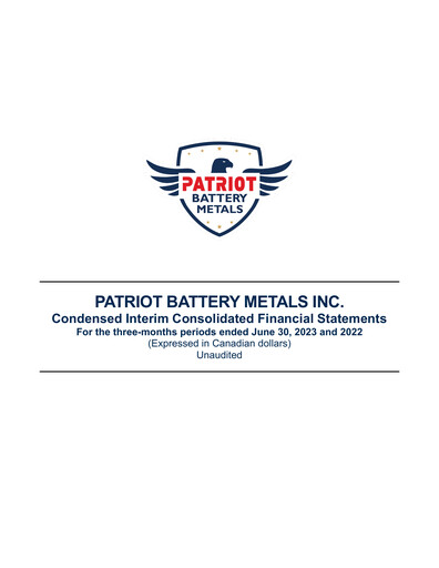 Thumbnail Patriot Battery Metals Quarterly Report fy2024-q1