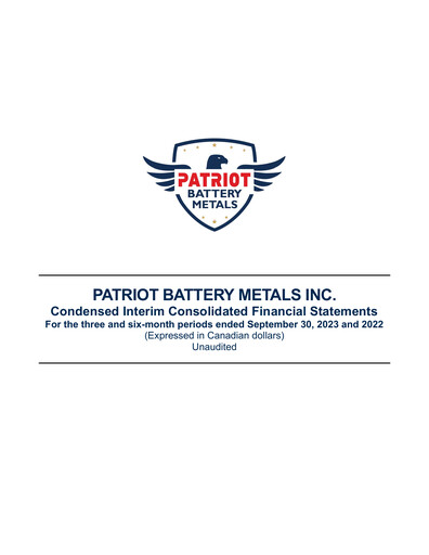 Thumbnail Patriot Battery Metals Quarterly Report fy2024-q2
