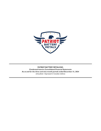 Thumbnail Patriot Battery Metals Quarterly Report fy2025-q3