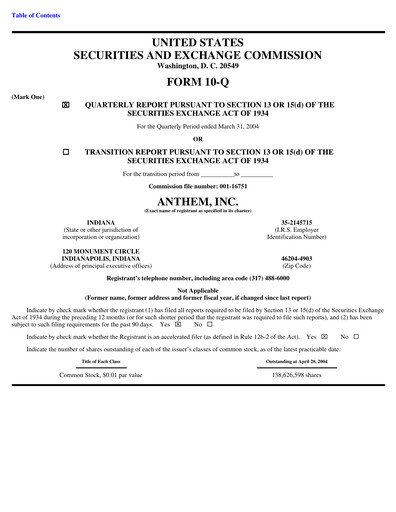 Thumbnail Elevance Health Quarterly Report 2004-q1