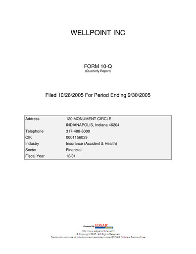 Thumbnail Elevance Health Quarterly Report 2005-q3