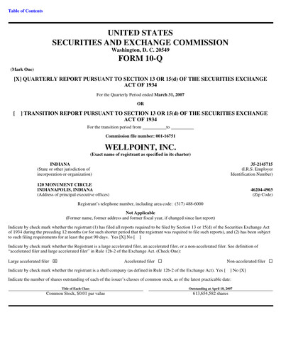 Thumbnail Elevance Health Quarterly Report 2007-q1