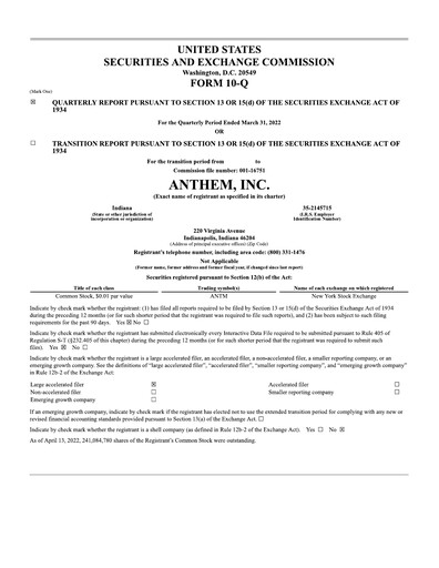 Thumbnail Elevance Health Quarterly Report 2022-q1