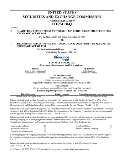 Thumbnail Elevance Health Quarterly Report 2022-q3