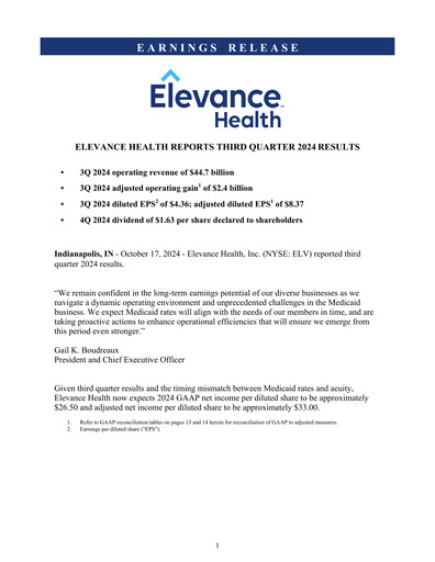 Thumbnail Elevance Health Quarterly Report 2024-q3
