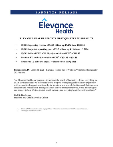 Thumbnail Elevance Health Quarterly Report 2025-q1