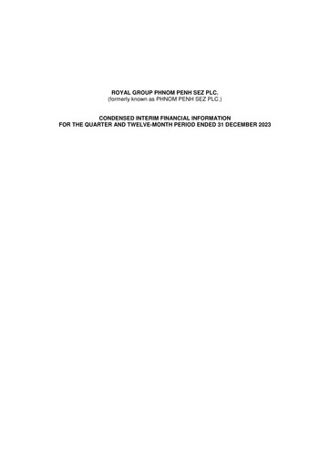 Miniature Phnom Penh SEZ Rapport trimestriel 2023-q4