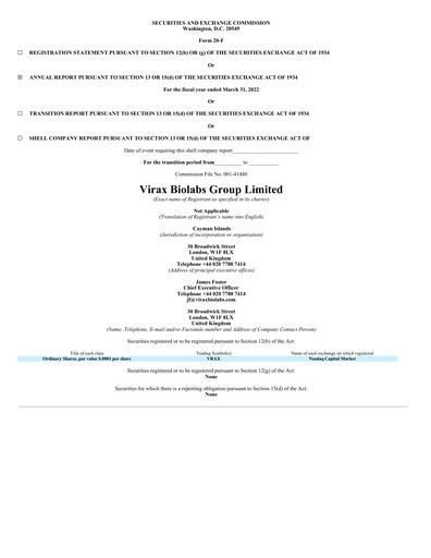 Thumbnail Virax Biolabs Annual Report 2022