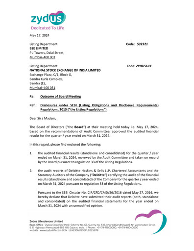 Thumbnail Zydus Lifesciences Financial Statement 2023-2024
