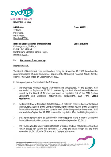 Thumbnail Zydus Lifesciences Half-year Report 2022-h1