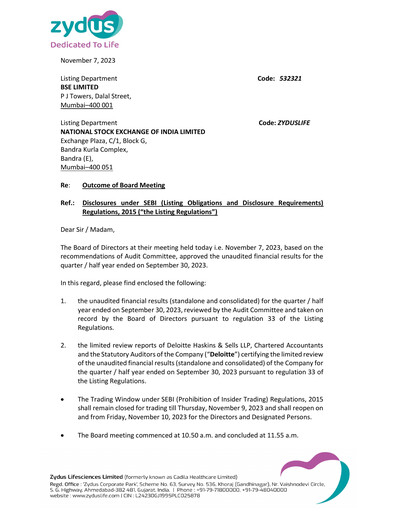 Thumbnail Zydus Lifesciences Half-year Report 2023-h1